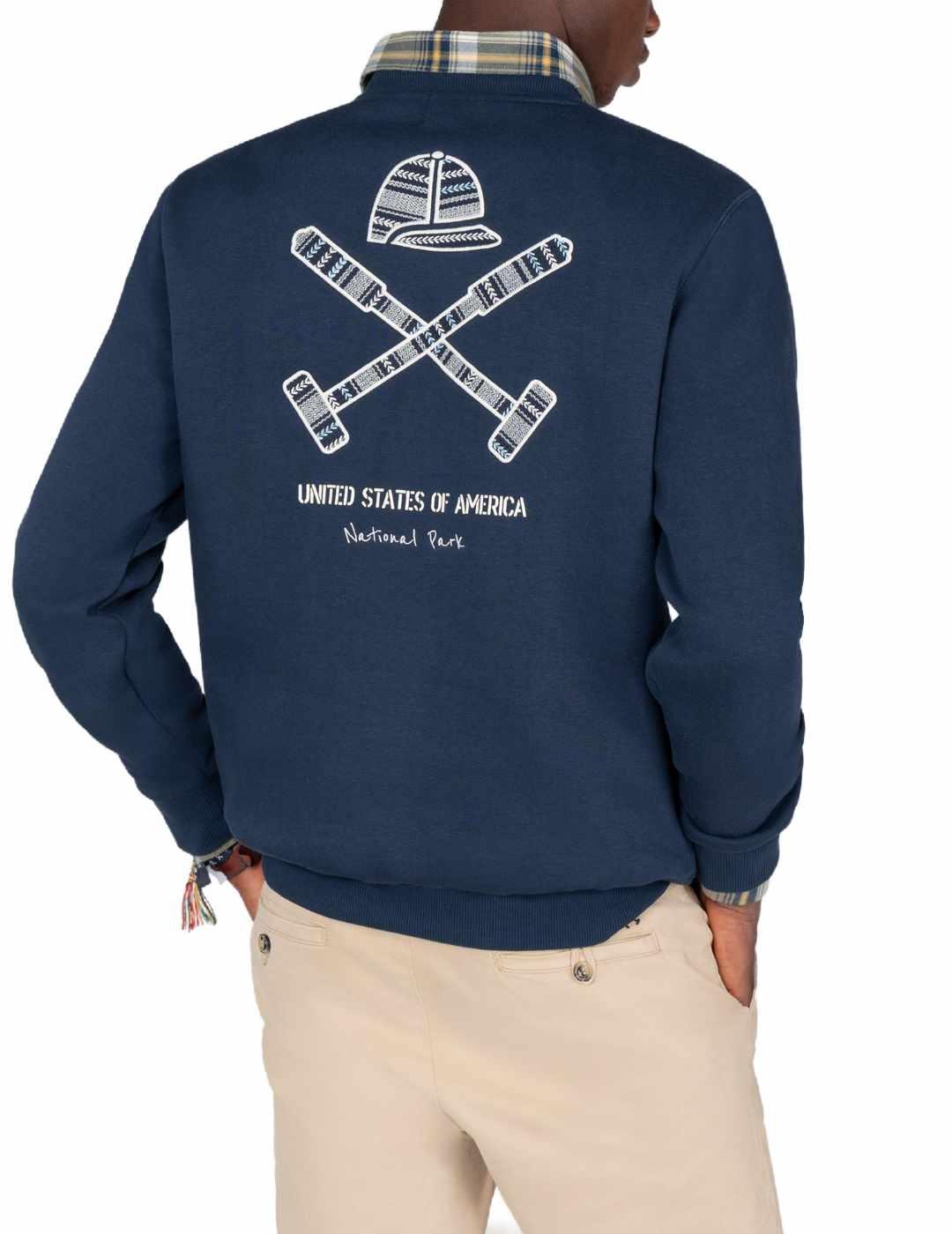 Sudadera Harper&Neyer Ranger azul bordado espalda de hombre