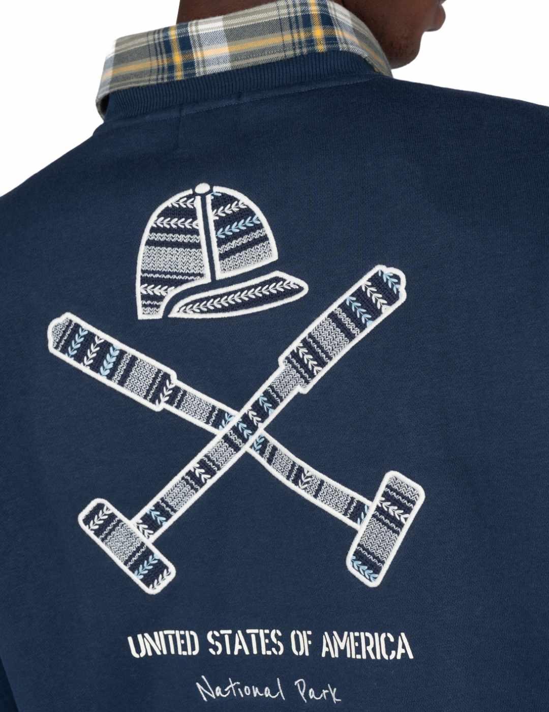 Sudadera Harper&Neyer Ranger azul bordado espalda de hombre