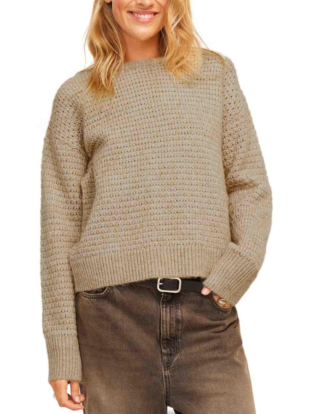 Jersey JJXX Milly beige de punto estructurado para mujer