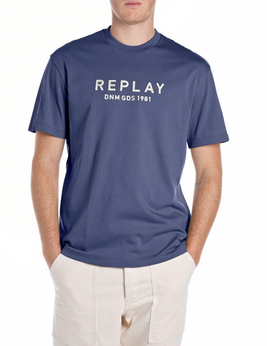 Camiseta Replay marino con bordado de hombre-Sg