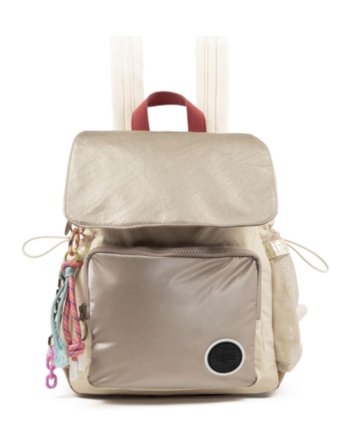 Mochila Munich blanco crudo brillante con llavero de mujer