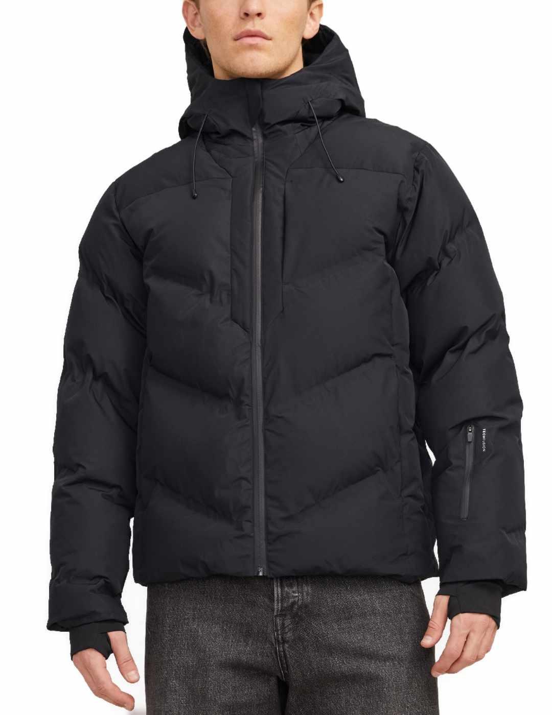 Plumas Jack&Jones Oslay negro con capucha para hombre