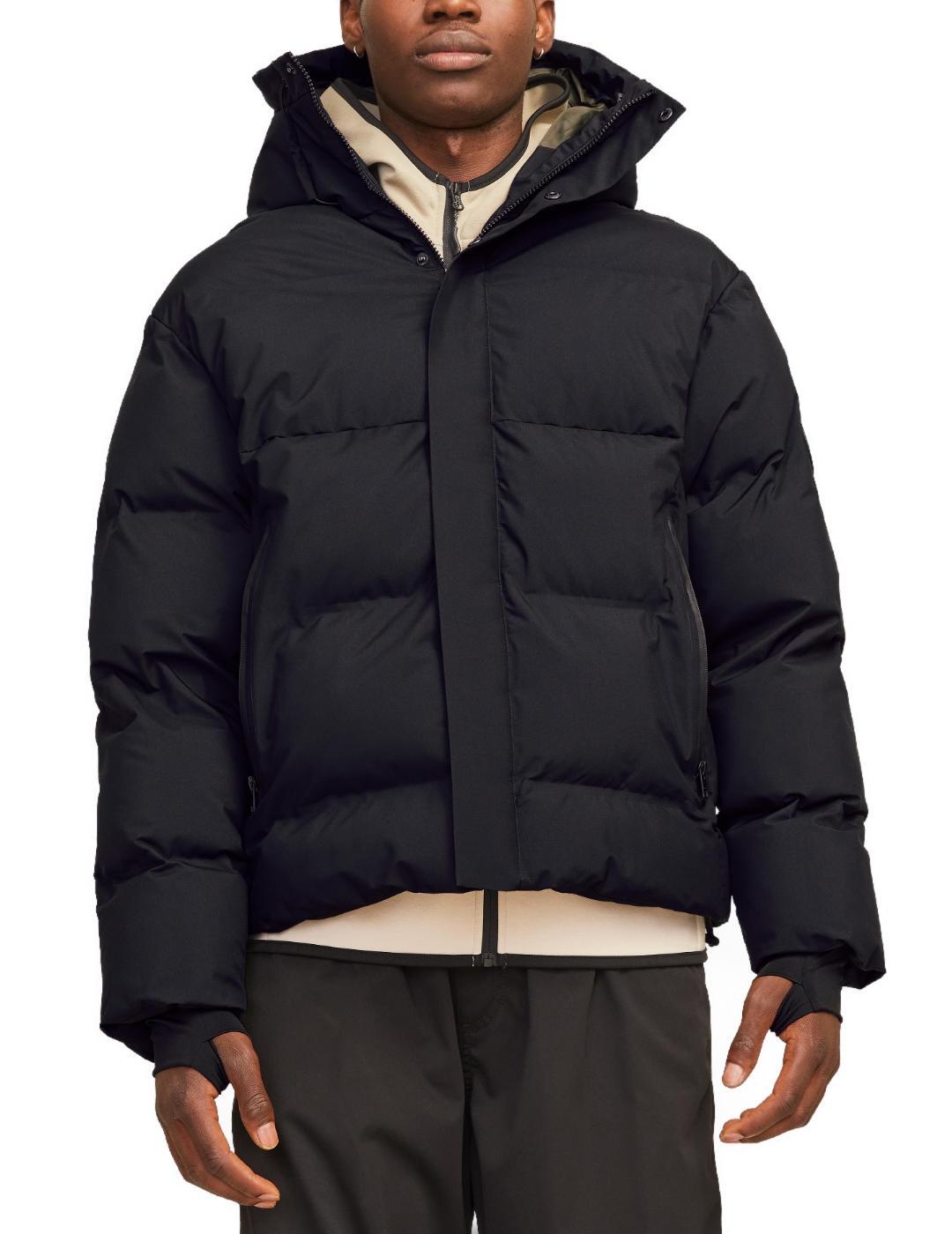 Plumas Jack&Jones Alpha negro guateado con capucha de hombre