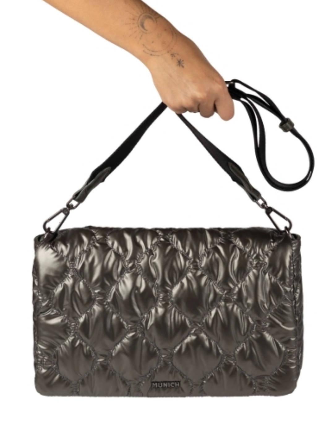 Bolso Munich bandolera cover plateado acolchado para mujer