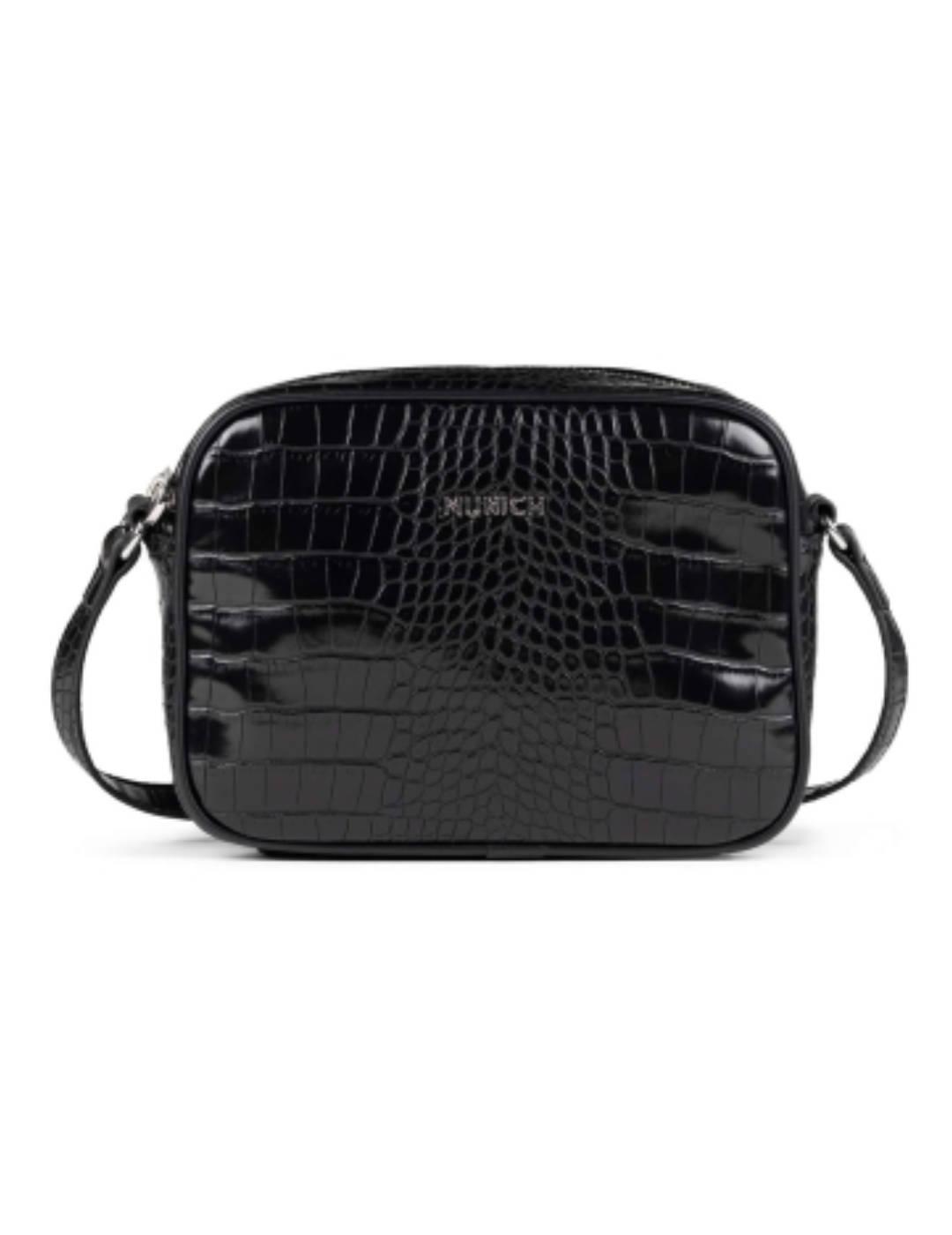 Bolso Munich bandolera croco negro para mujer