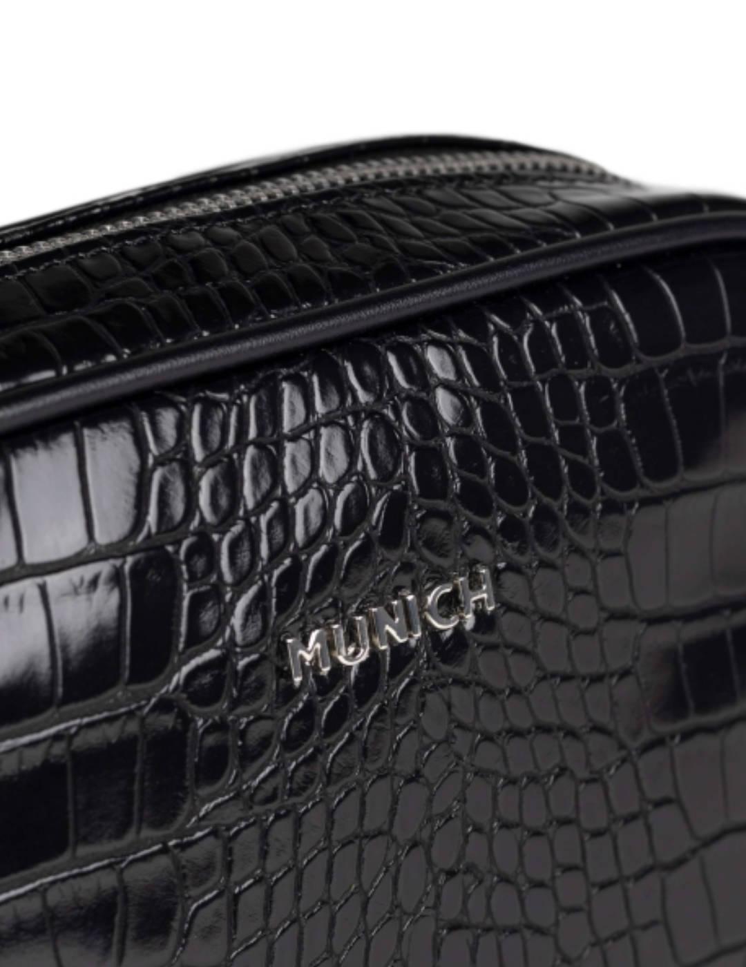 Bolso Munich bandolera croco negro para mujer