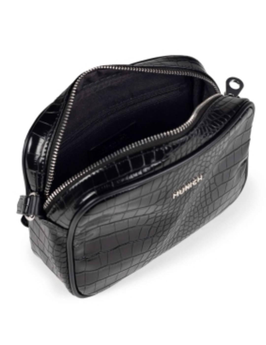 Bolso Munich bandolera croco negro para mujer
