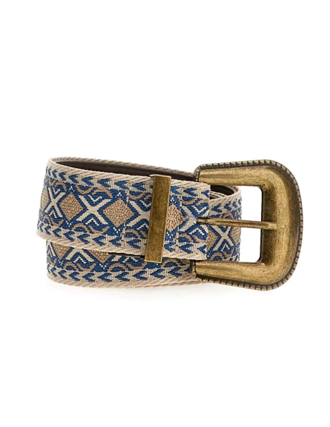 Cinturón Guess beige con bordado azul para mujer