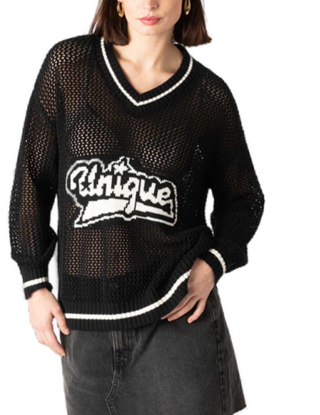 Jersey Animosa de punto Unique negro tejido de red de mujer