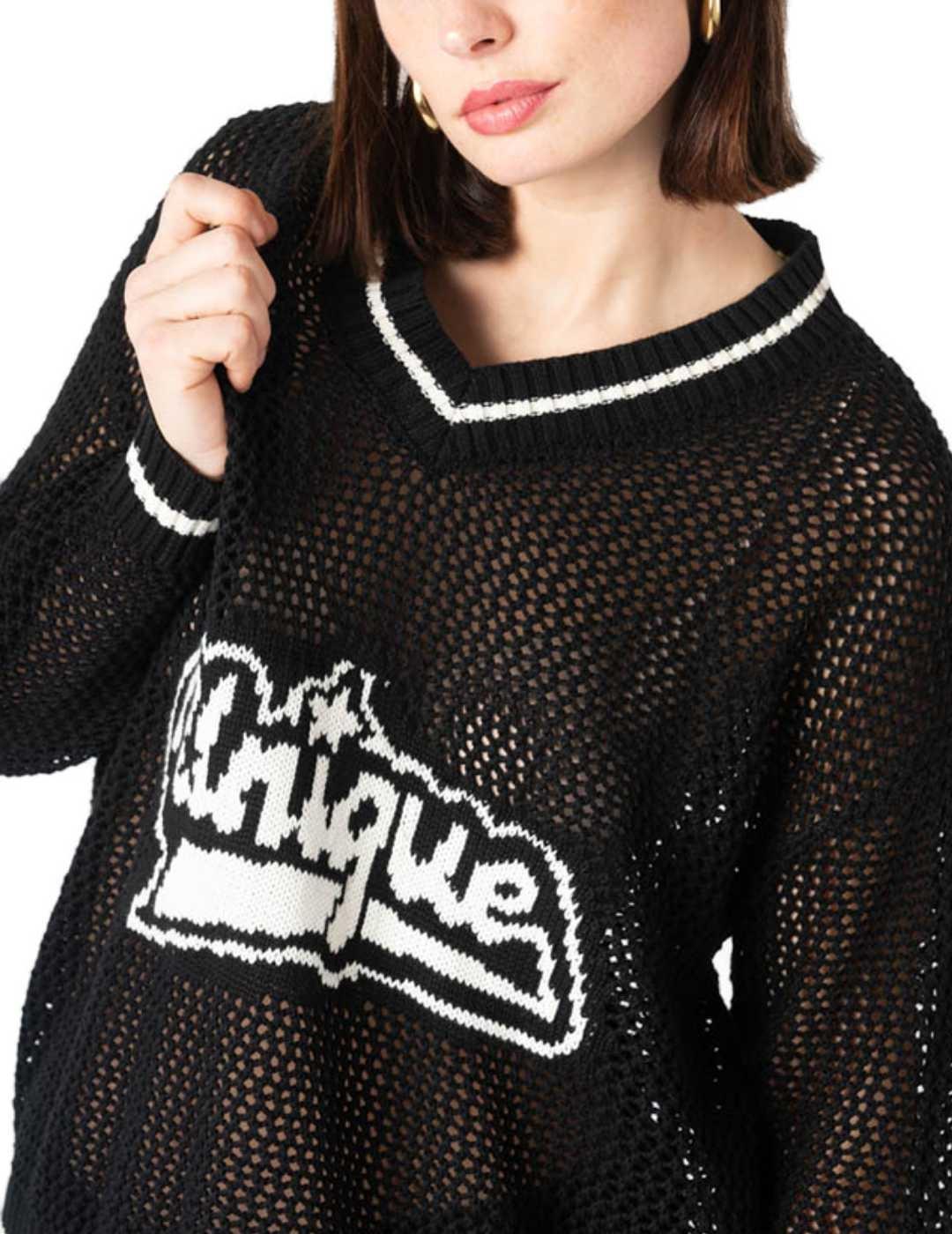 Jersey Animosa de punto Unique negro tejido de red de mujer