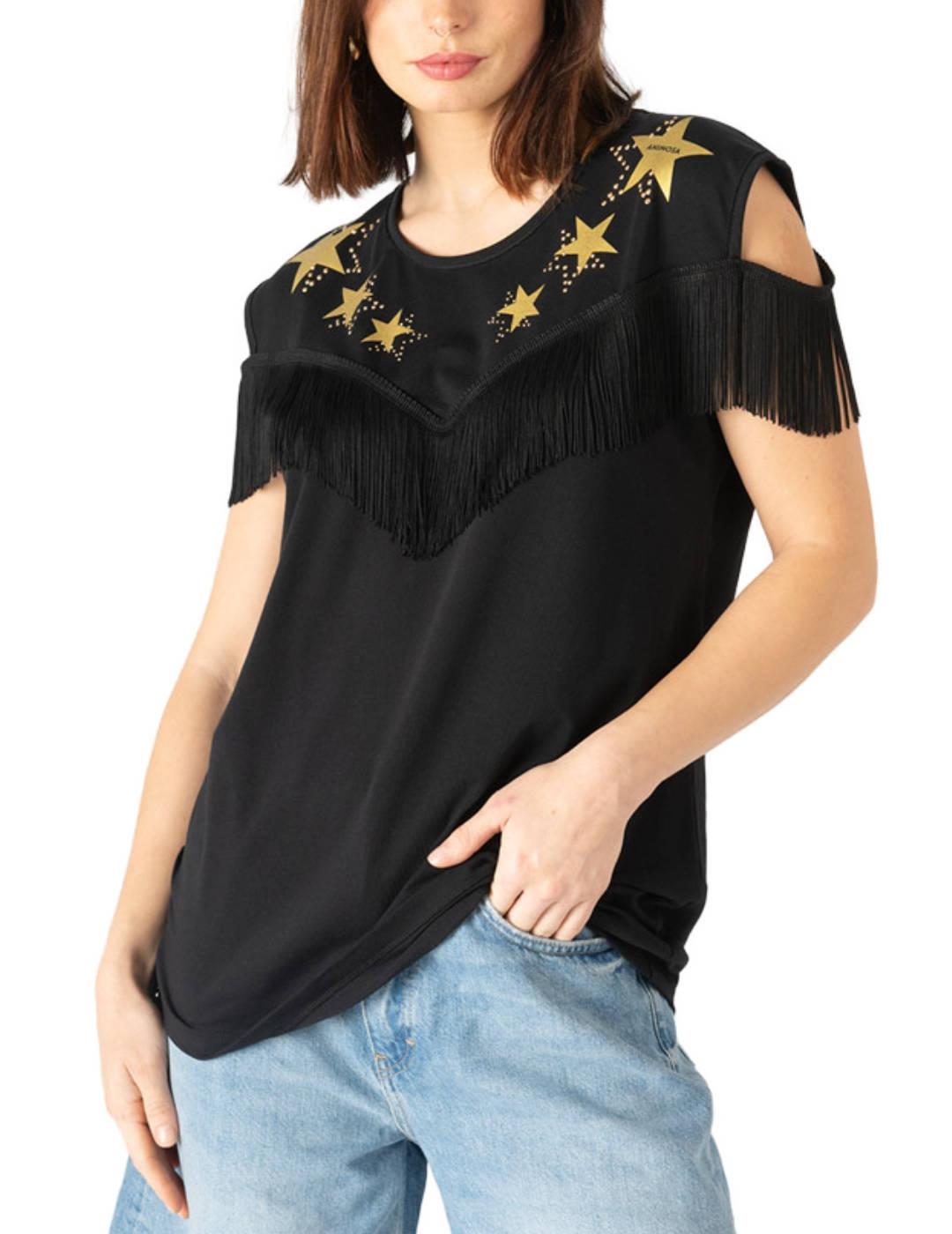 Camiseta Animosa flecos y estrellas doradas para mujer