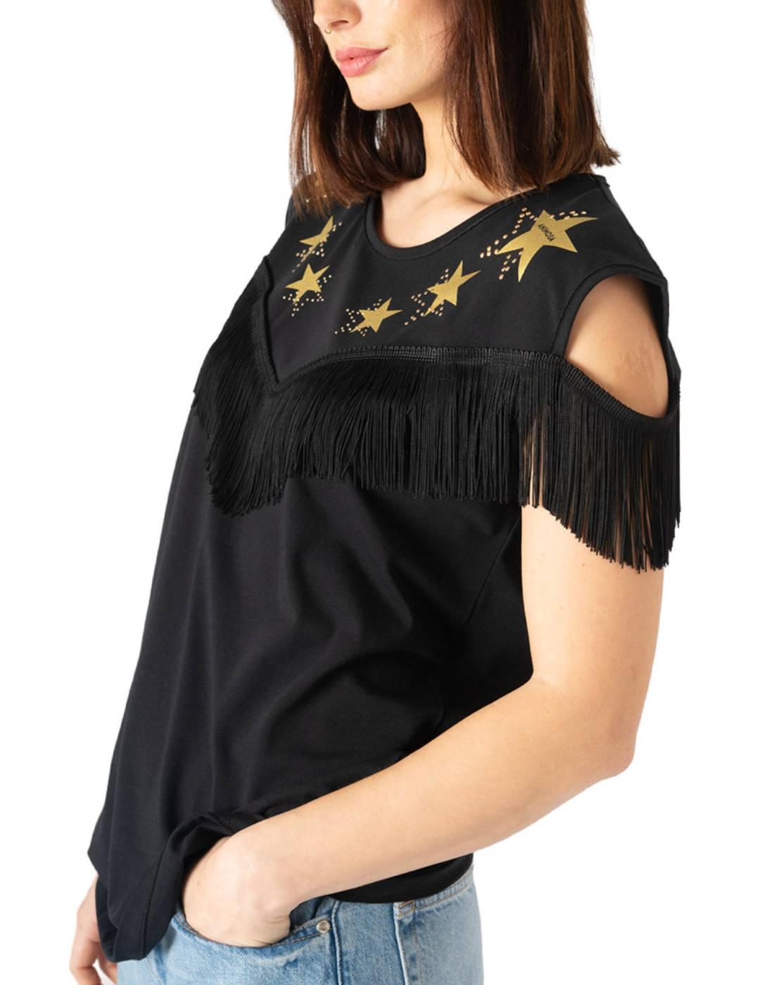 Camiseta Animosa flecos y estrellas doradas para mujer