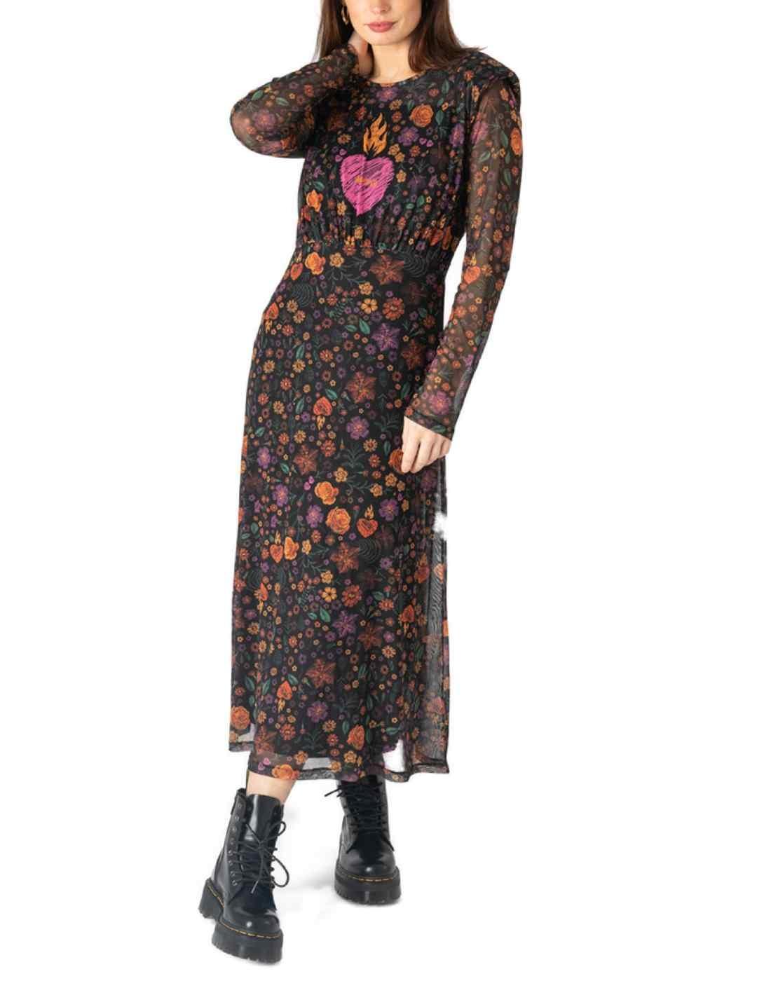 Vestido Animosa estampado flores tul manga larga de mujer