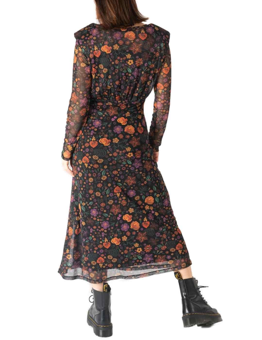 Vestido Animosa estampado flores tul manga larga de mujer