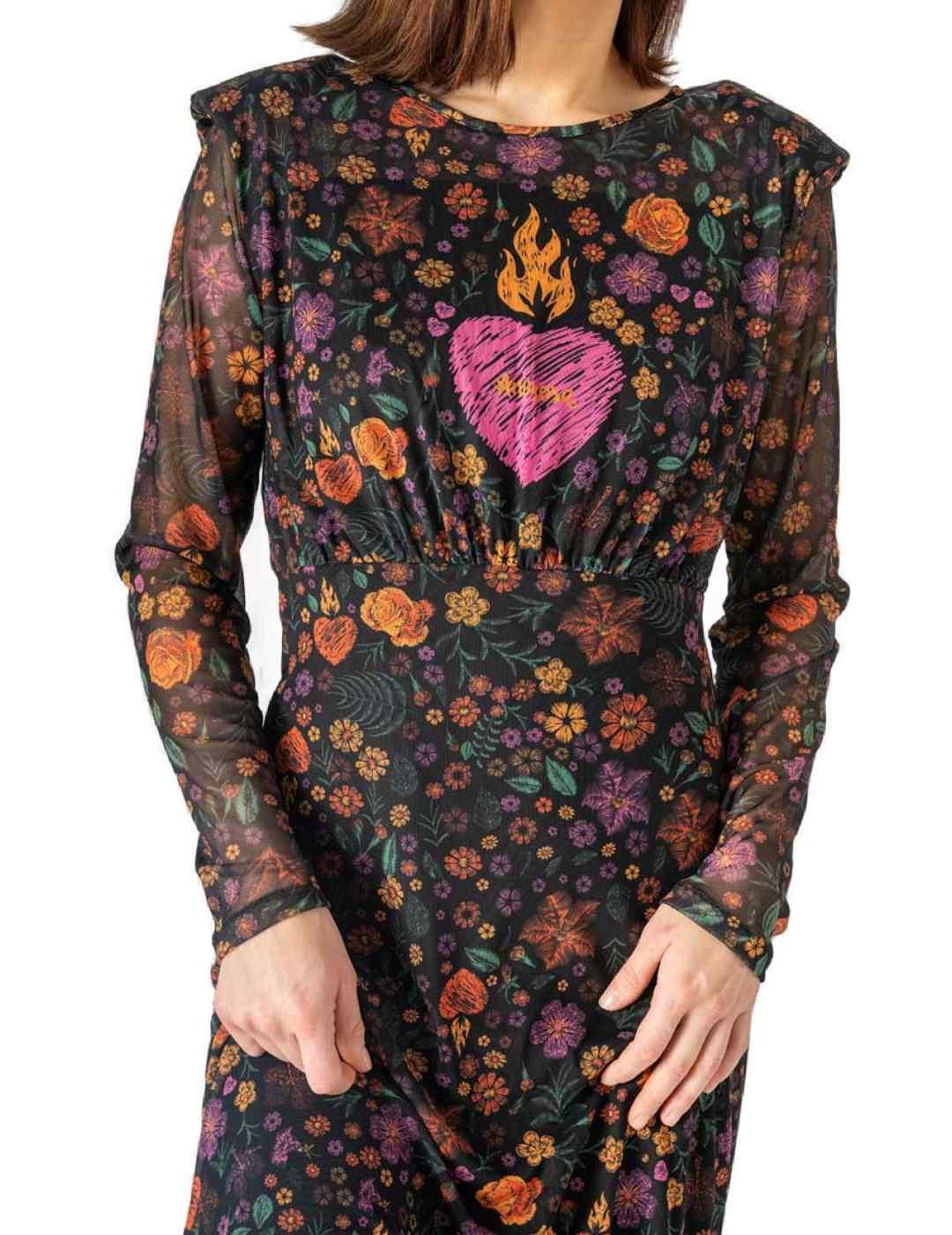 Vestido Animosa estampado flores tul manga larga de mujer