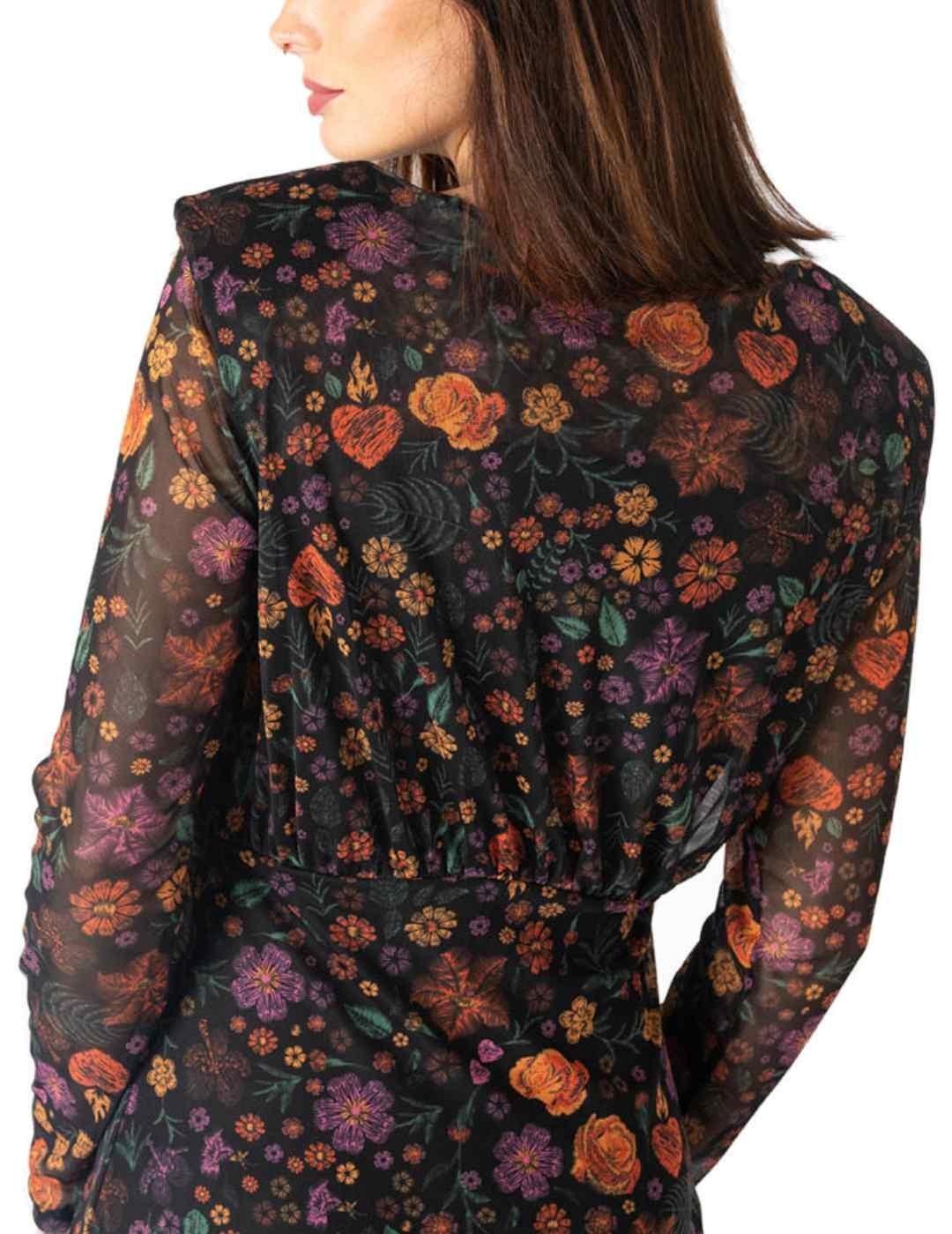 Vestido Animosa estampado flores tul manga larga de mujer