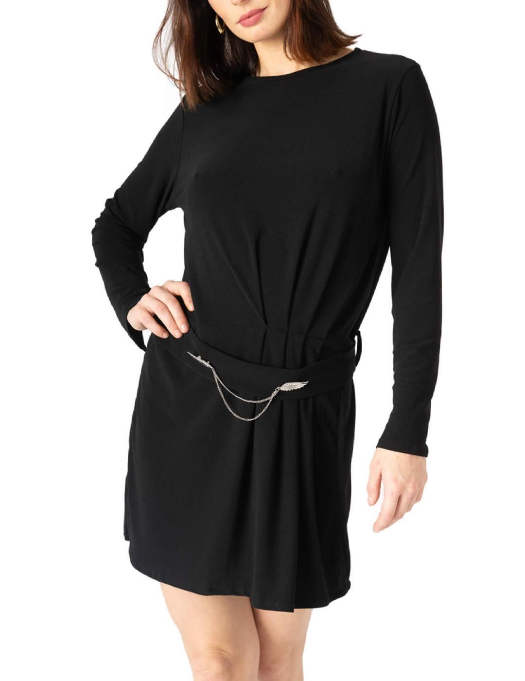 Vestido Animosa Soltar para Volar negro manga larga de mujer