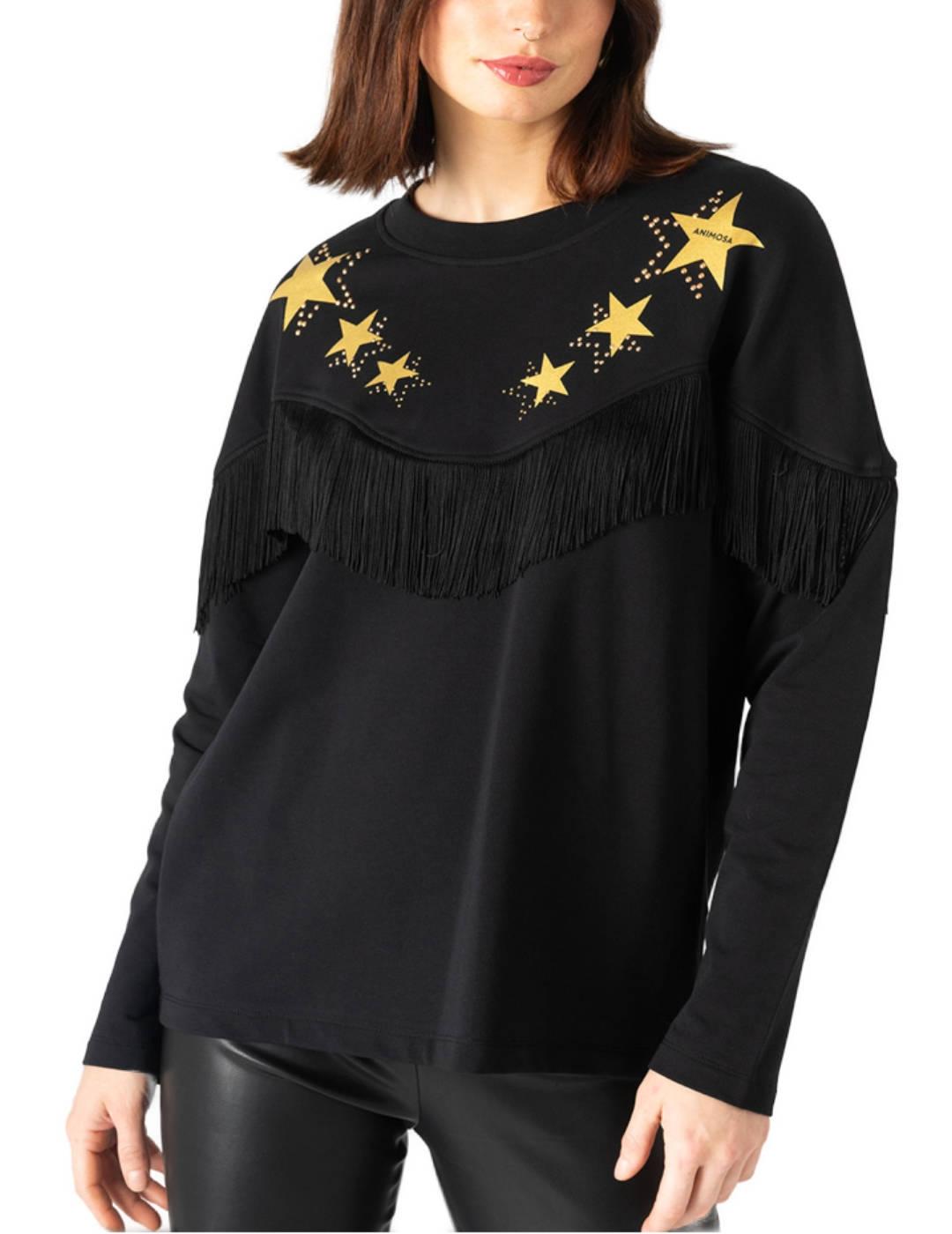 Sudadera Animosa negra con flecos y estrellas para mujer