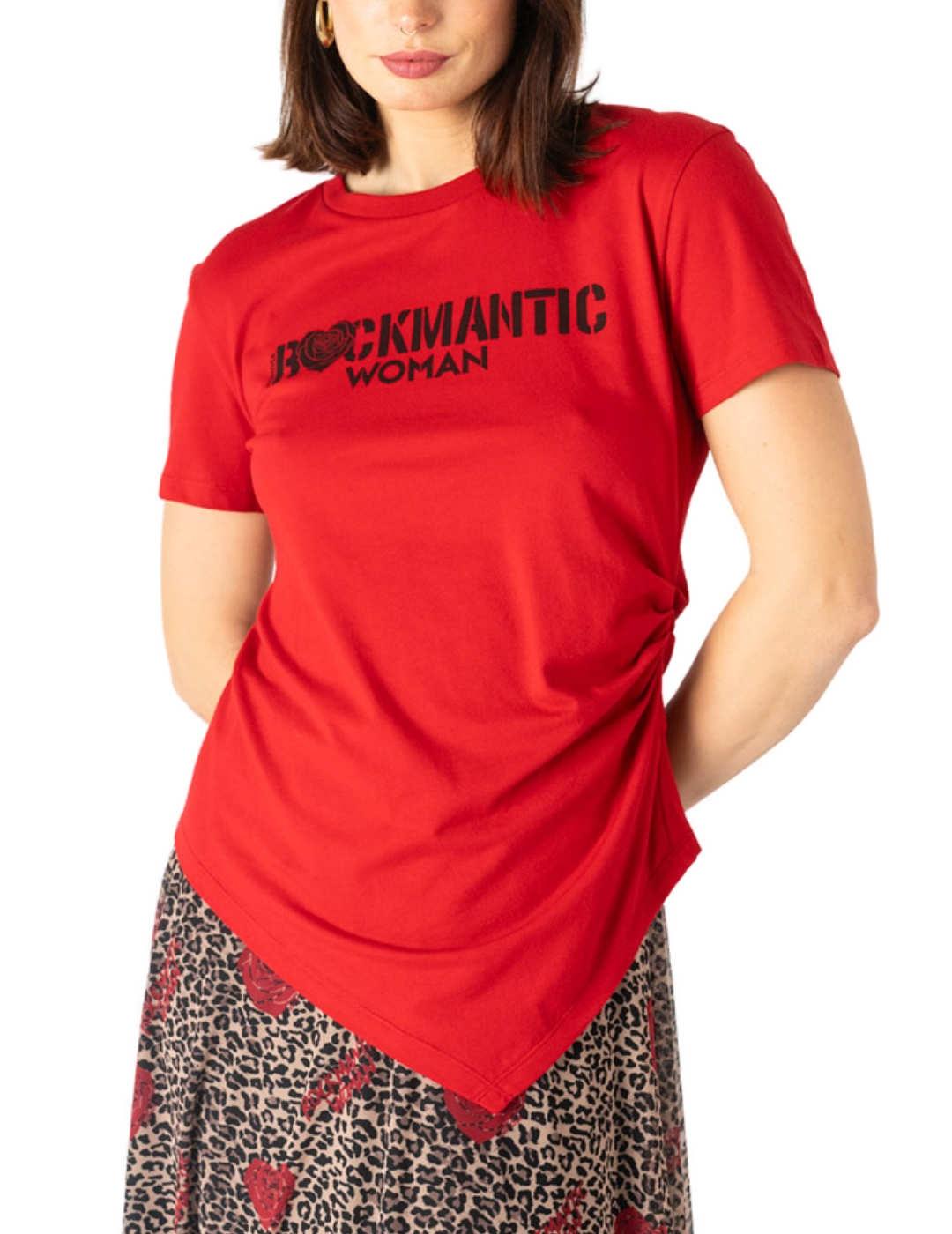 Camiseta Animosa Rockmantic rojo asimétrica para mujer