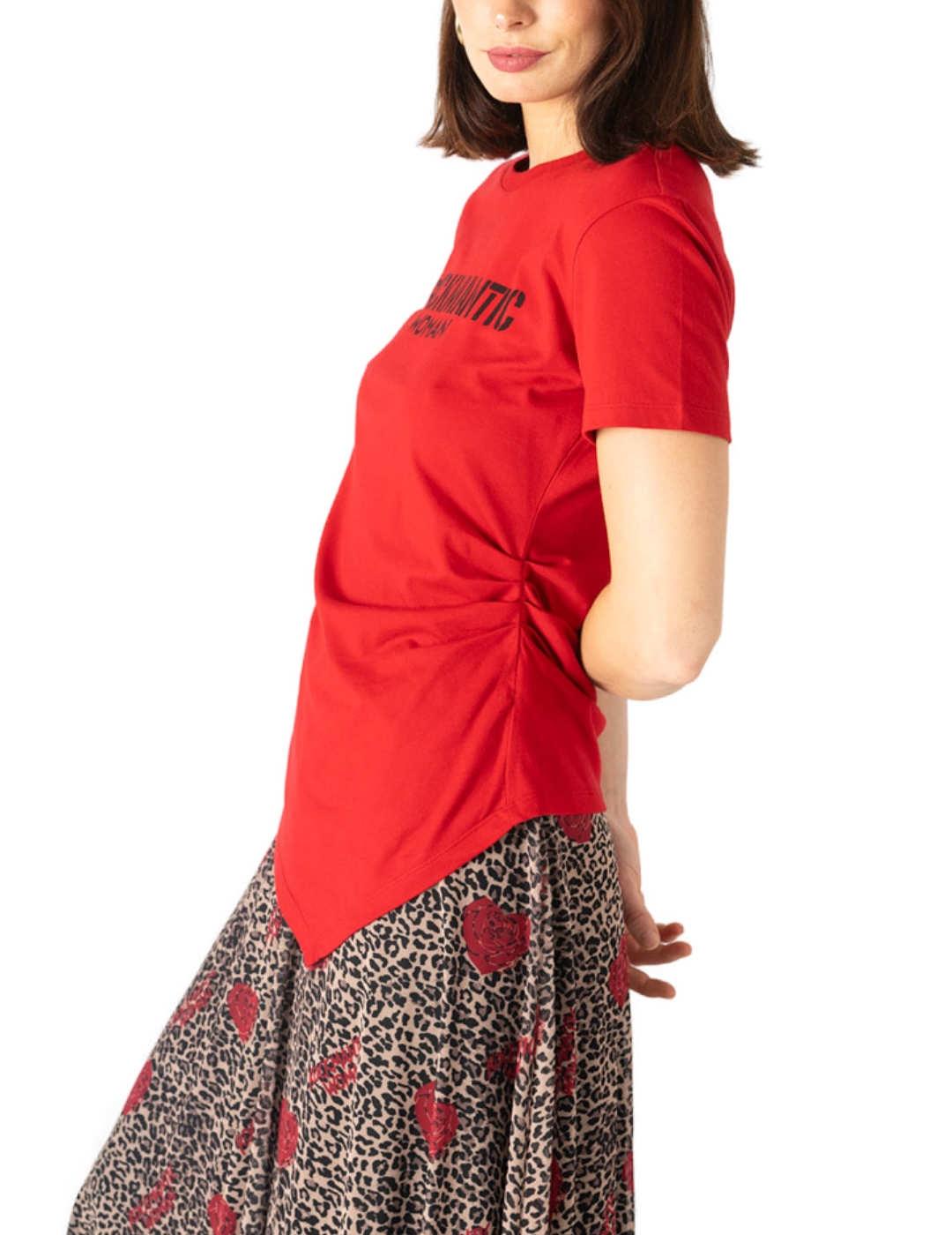 Camiseta Animosa Rockmantic rojo asimétrica para mujer