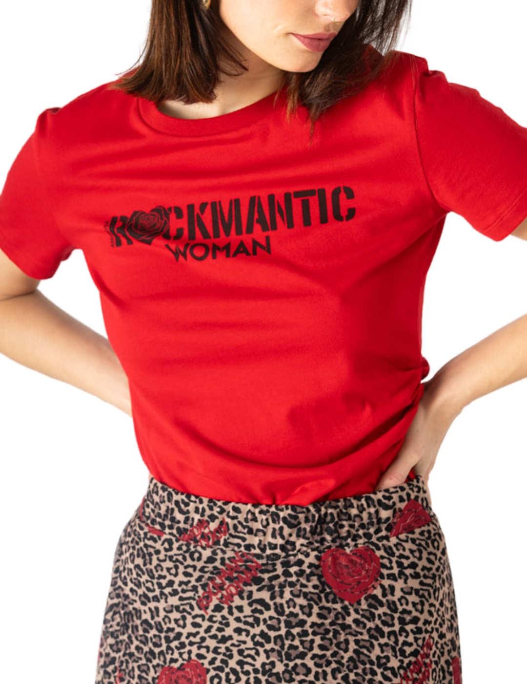 Camiseta Animosa Rockmantic rojo asimétrica para mujer