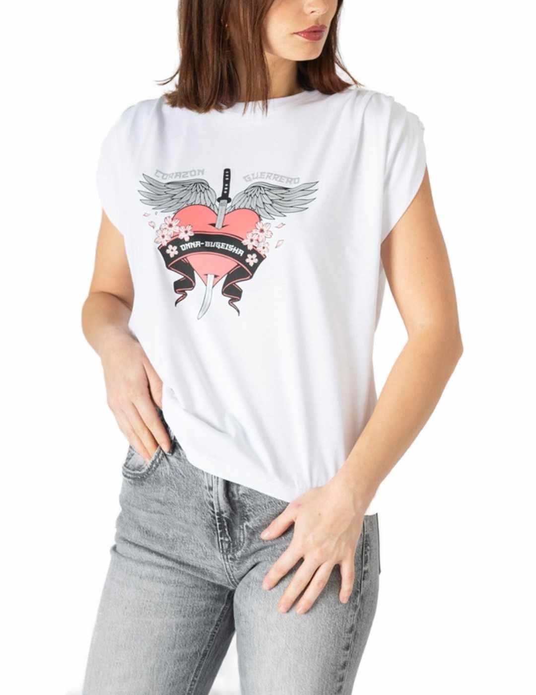 Camiseta Animosa Corazón Guerrero blanca estampada de mujer