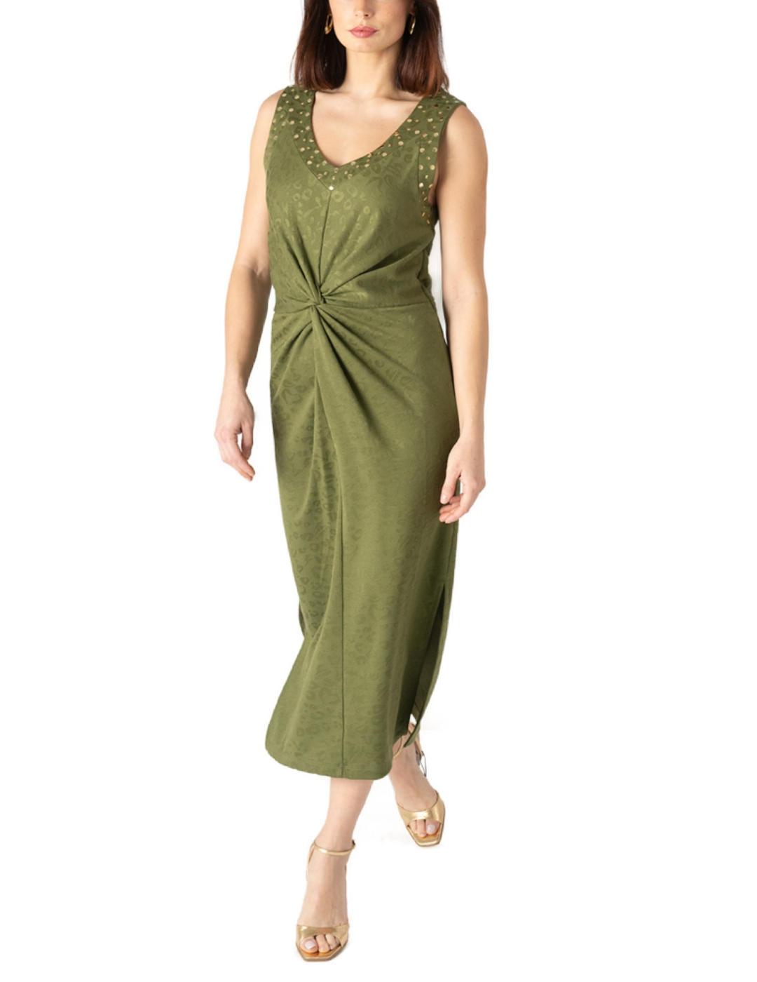 Vestido Animosa Gueparda verde fruncido para mujer
