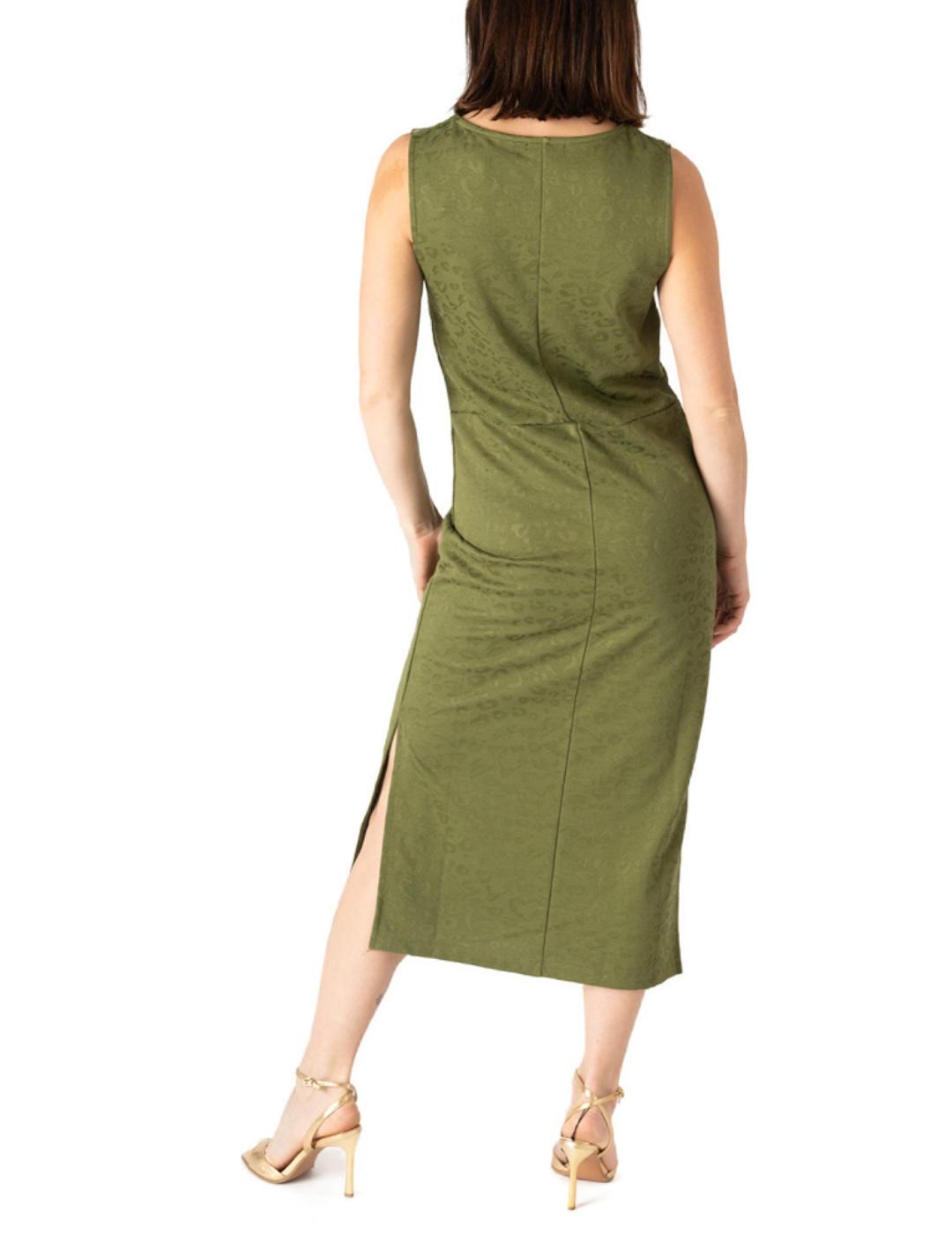 Vestido Animosa Gueparda verde fruncido para mujer