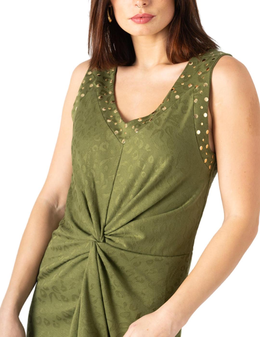 Vestido Animosa Gueparda verde fruncido para mujer