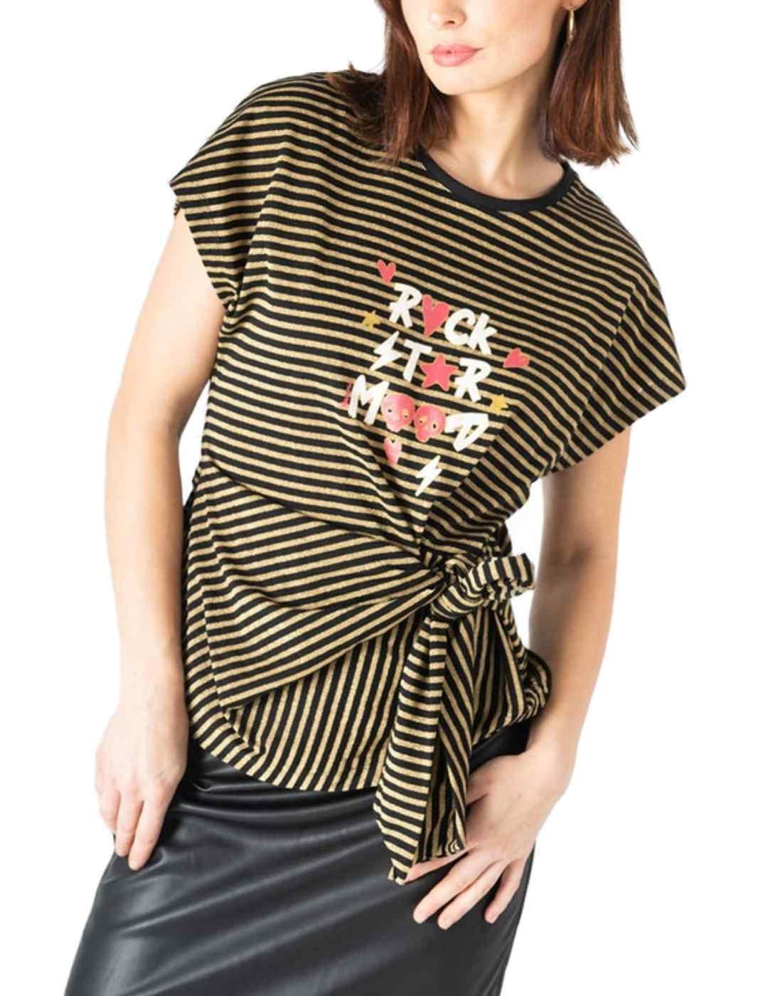 Camiseta Animosa Rock Star Mood rayas lazo para mujer