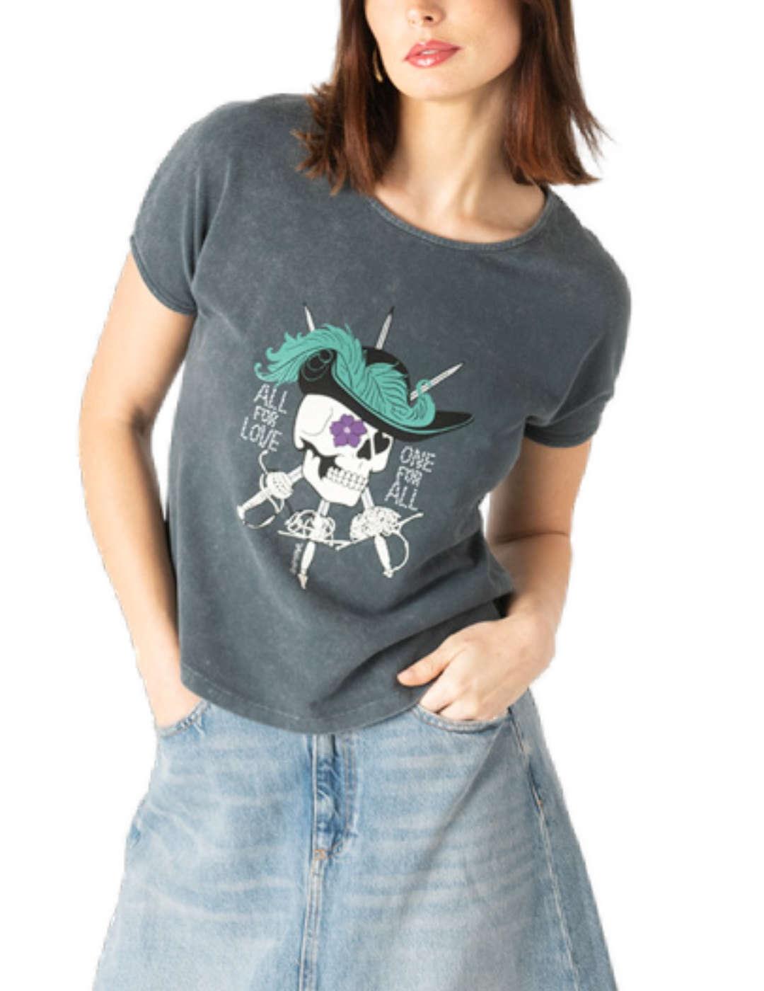 Camiseta Animosa Mosqueteras gris manga corta para mujer