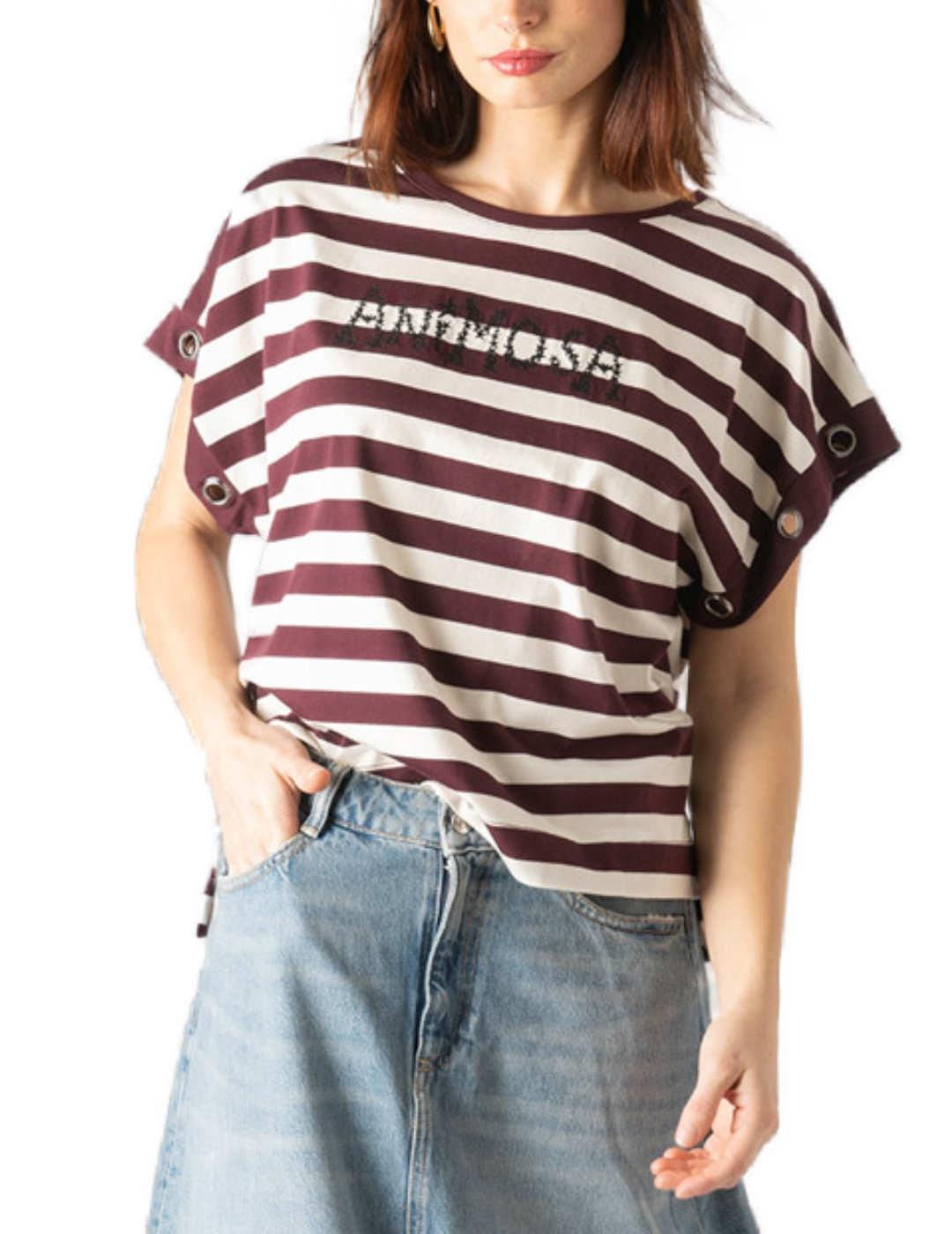 Camiseta Animosa Estrellas rayas mangas tachuelas para mujer