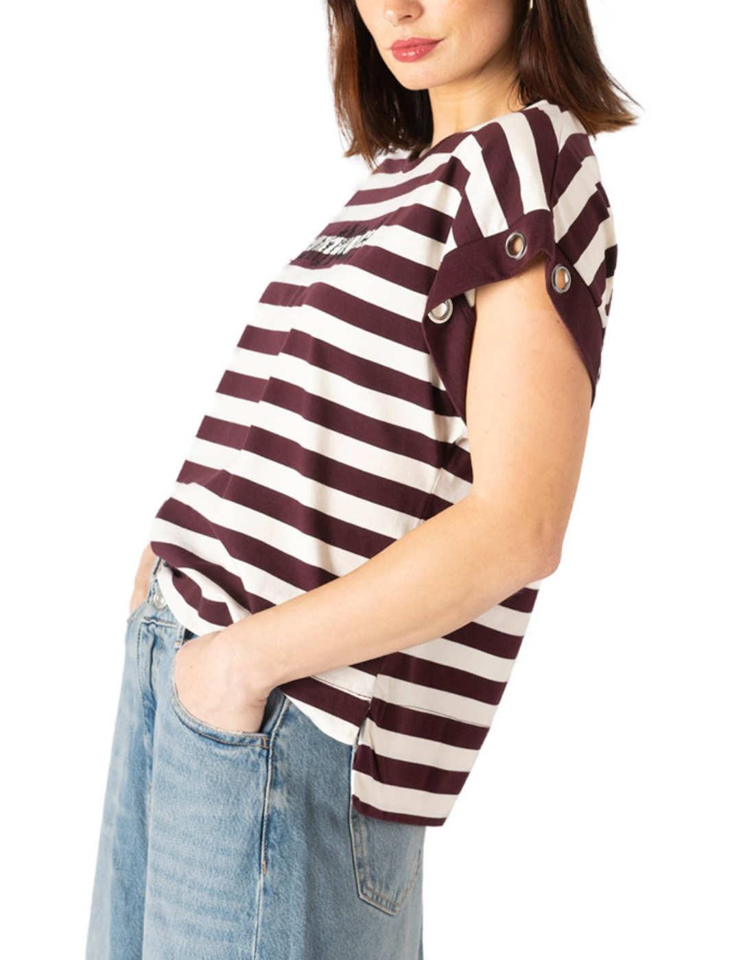 Camiseta Animosa Estrellas rayas mangas tachuelas para mujer