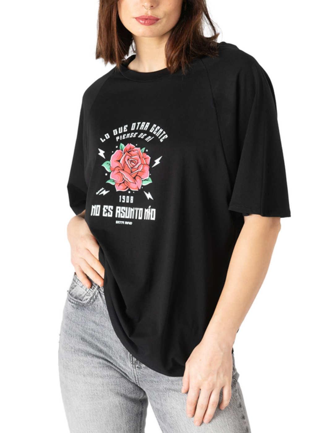 Camiseta Animosa Bette Davis negra manga corta para mujer