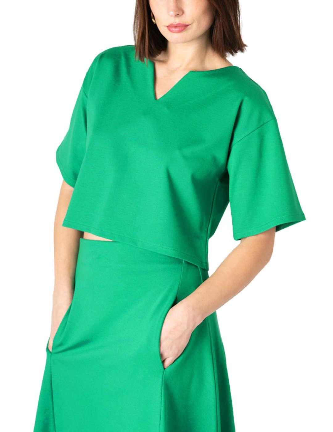 Top Animosa Fifties verde brillante mangas 2/4 para mujer
