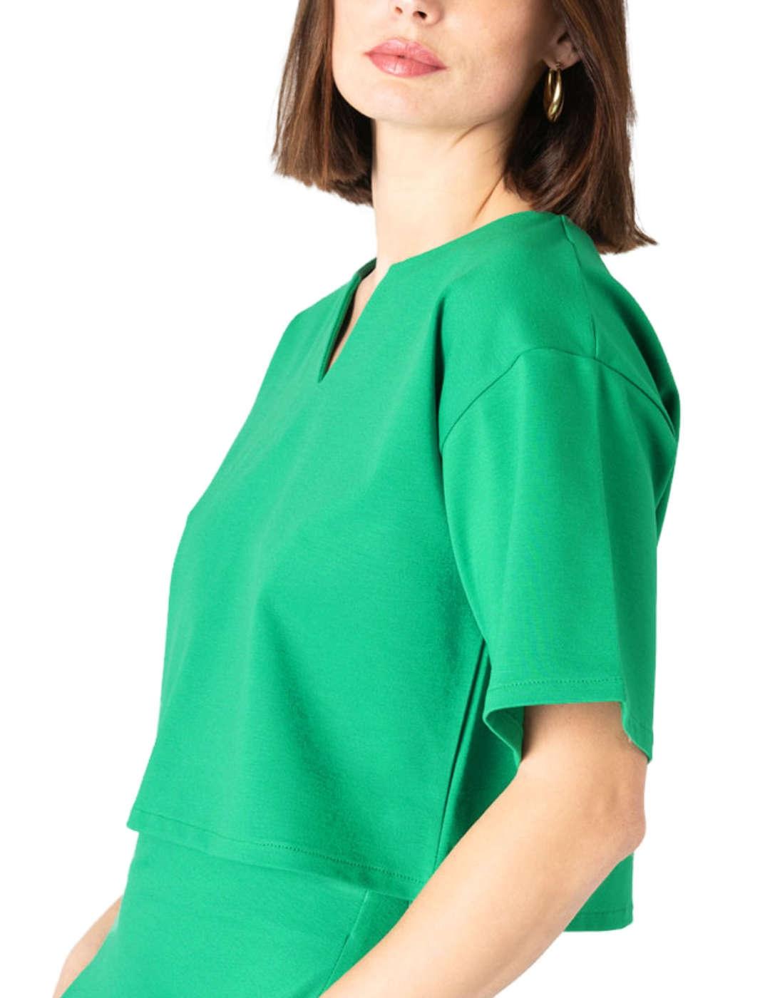 Top Animosa Fifties verde brillante mangas 2/4 para mujer