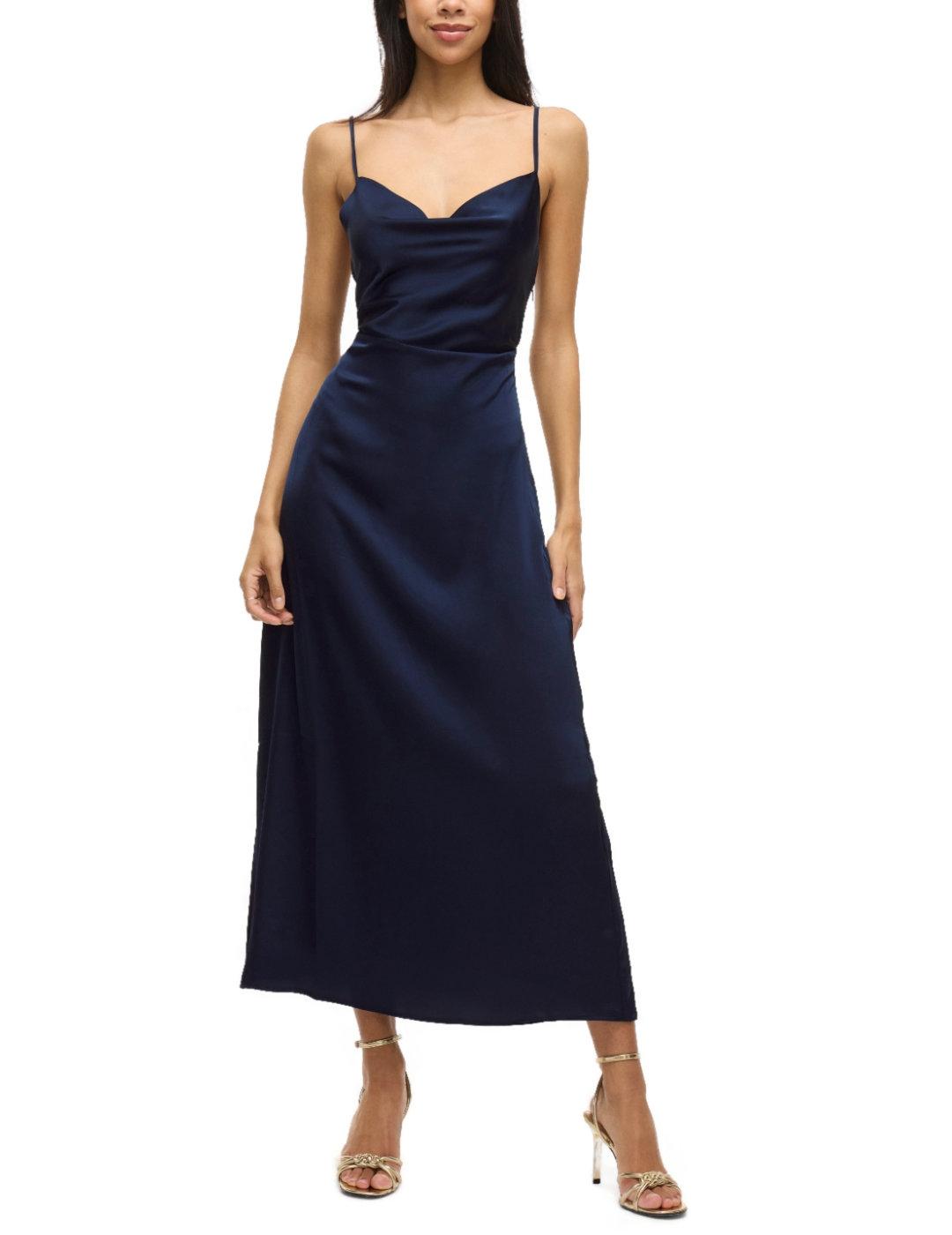 Vestido Vila Venna azul marino satinado tirantes para mujer