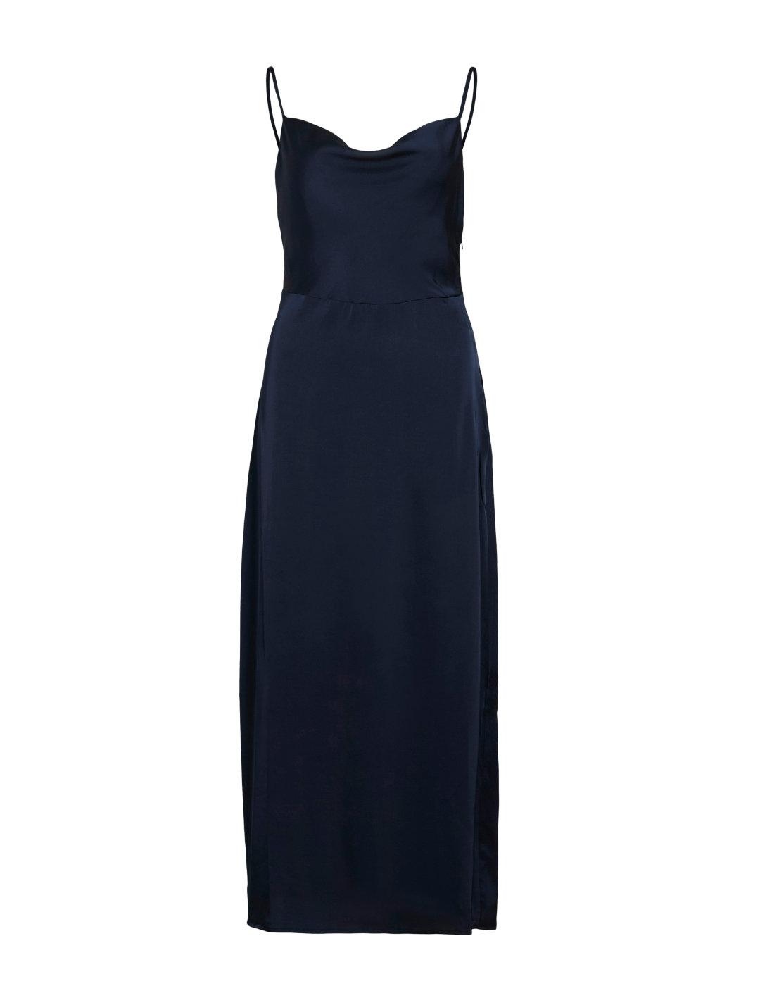 Vestido Vila Venna azul marino satinado tirantes para mujer