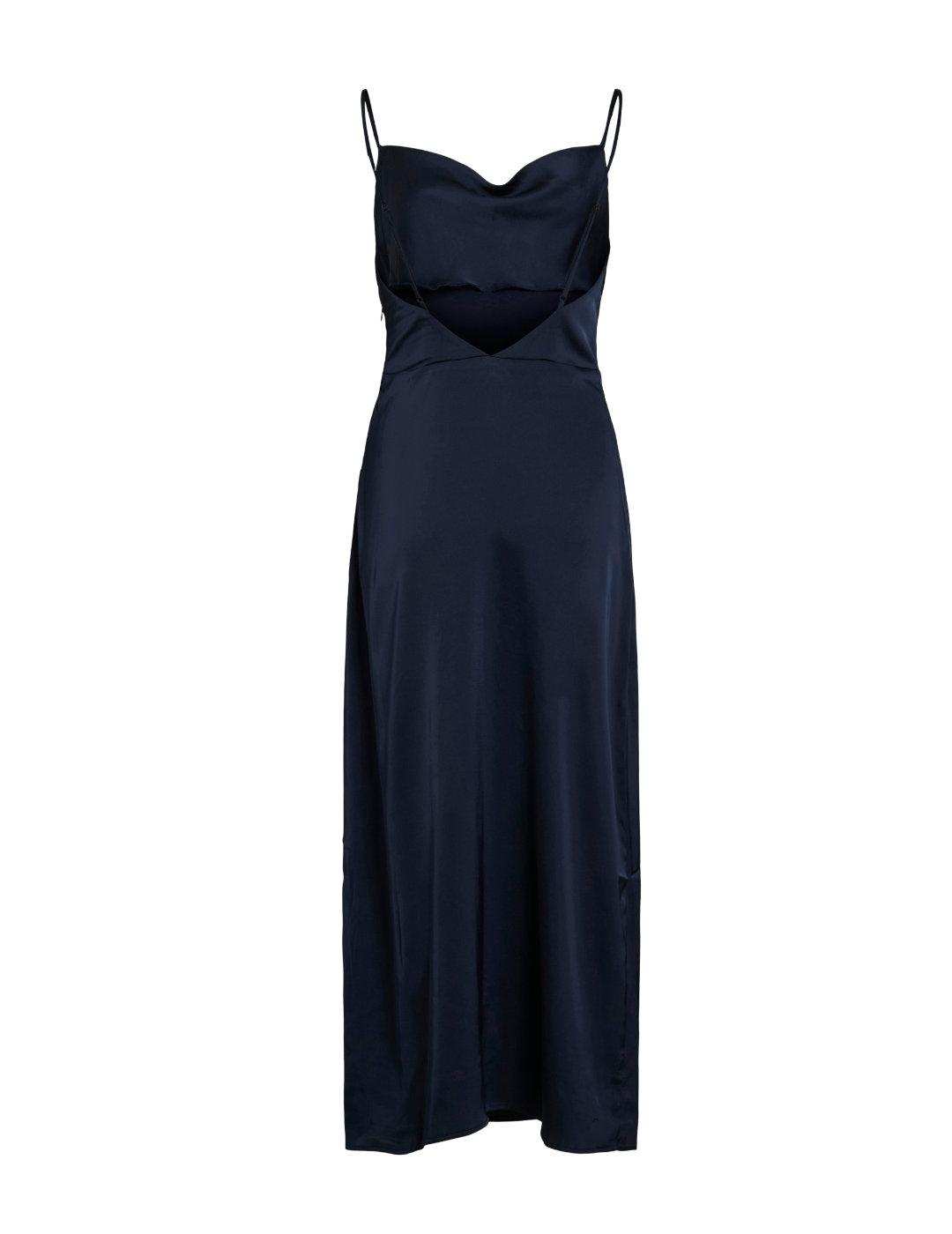 Vestido Vila Venna azul marino satinado tirantes para mujer