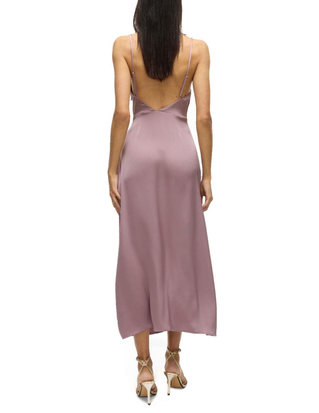 Vestido Vila Venna rosa palo satinado tirantes para mujer