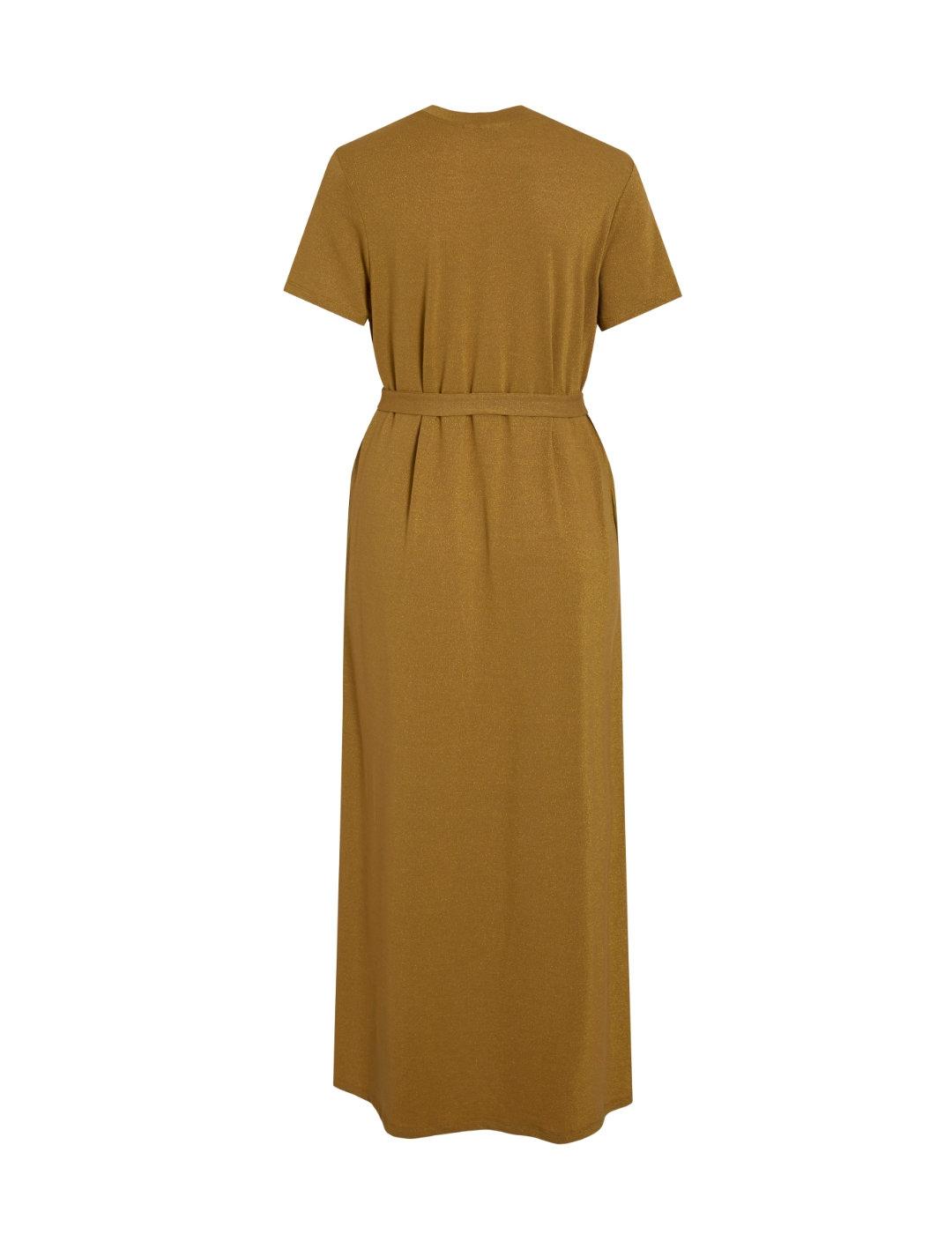 Vestido largo Vila Luxi mostaza lazo para mujer