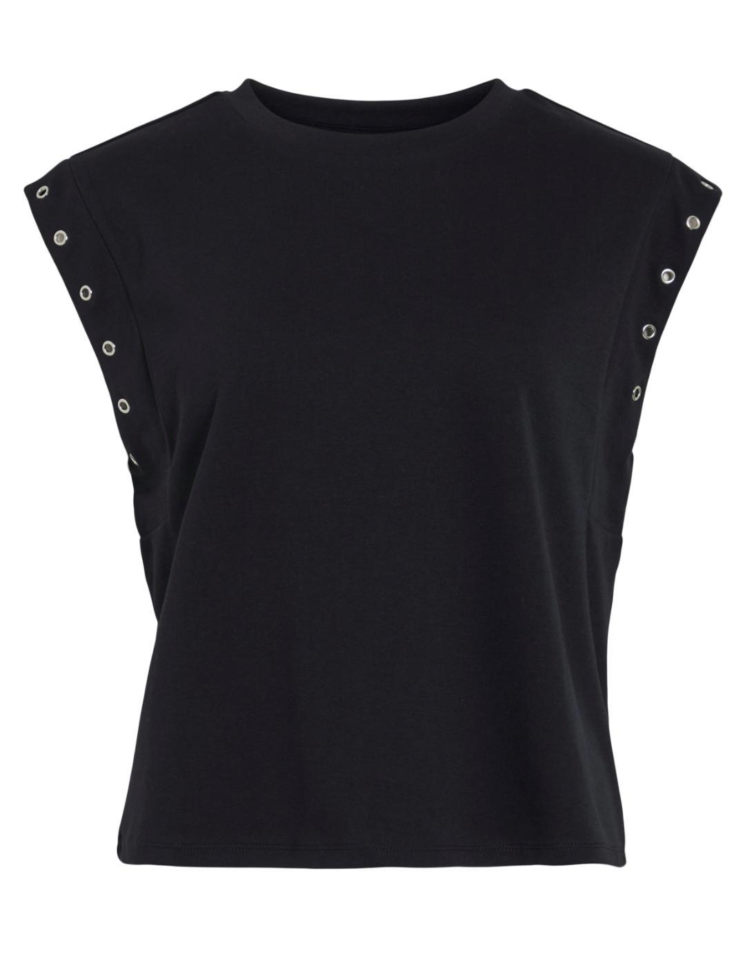 Camiseta Vila Eyeletti negro tachuelas para mujer