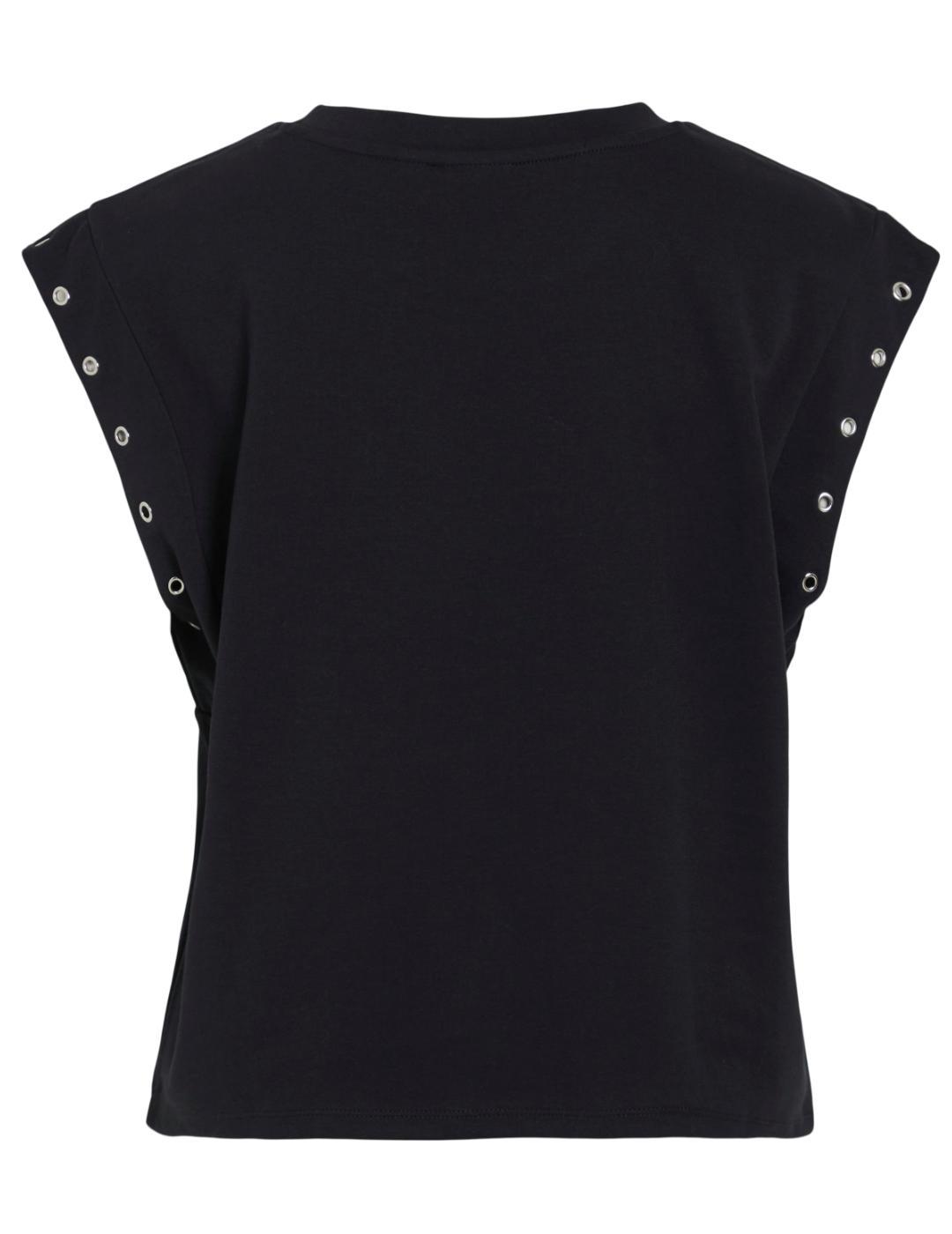 Camiseta Vila Eyeletti negro tachuelas para mujer