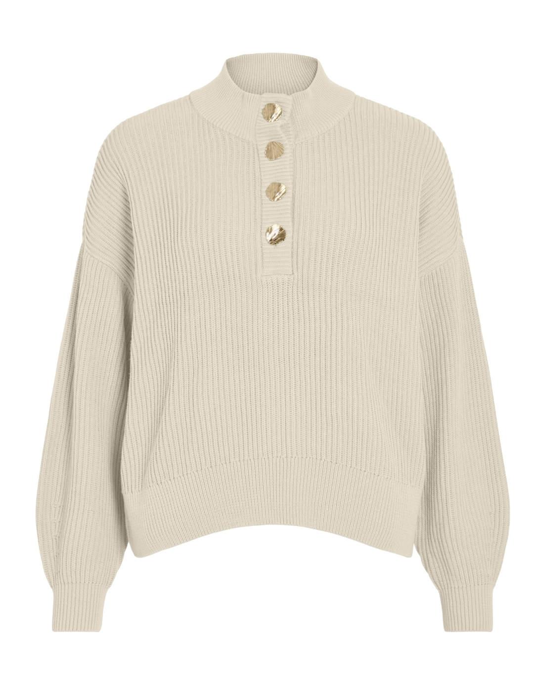 Jersey Vila Ching beige cuello subido oversized para mujer