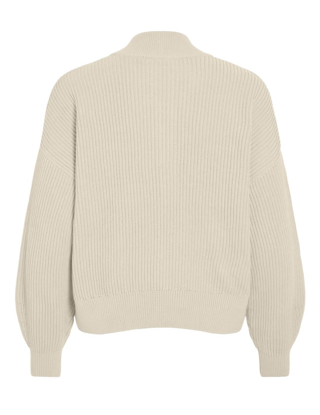 Jersey Vila Ching beige cuello subido oversized para mujer