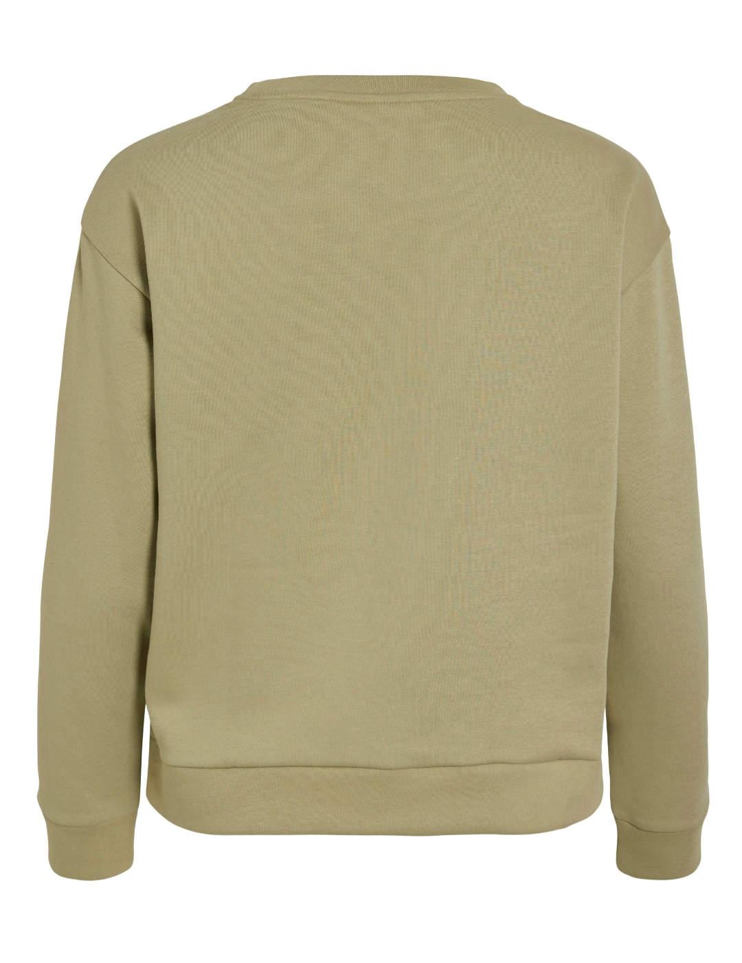 Sudadera Vila Fridea verde afelpada flor bordada para mujer