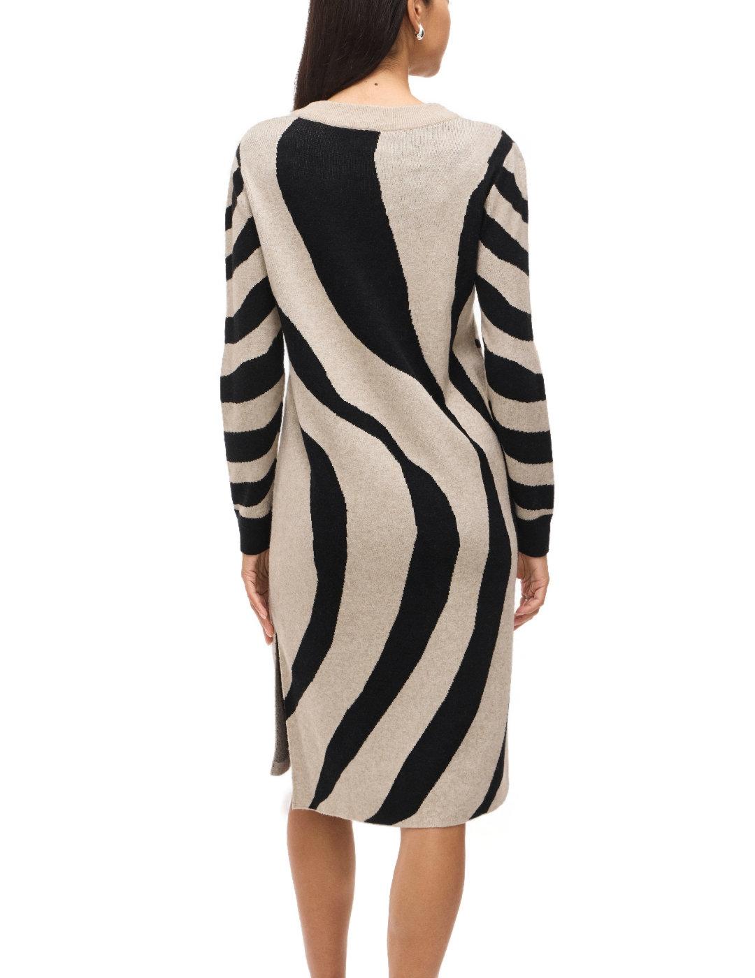 Vestido Vila Tif beige cebra punto manga larga de mujer