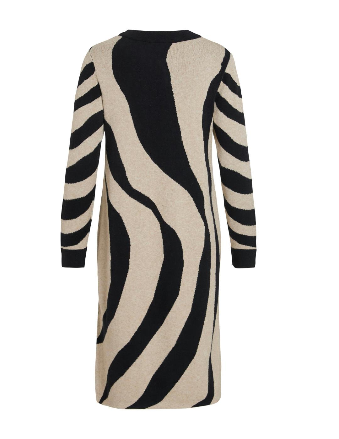 Vestido Vila Tif beige cebra punto manga larga de mujer