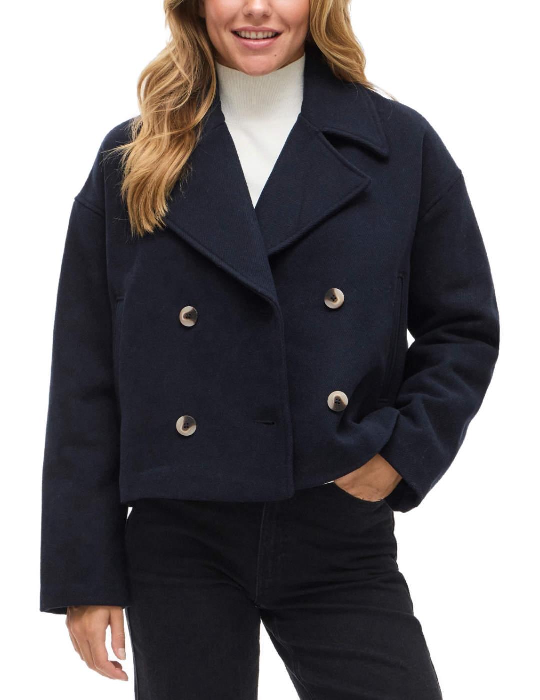 Chaqueta Vila Kamina corta azul marino con lana para mujer