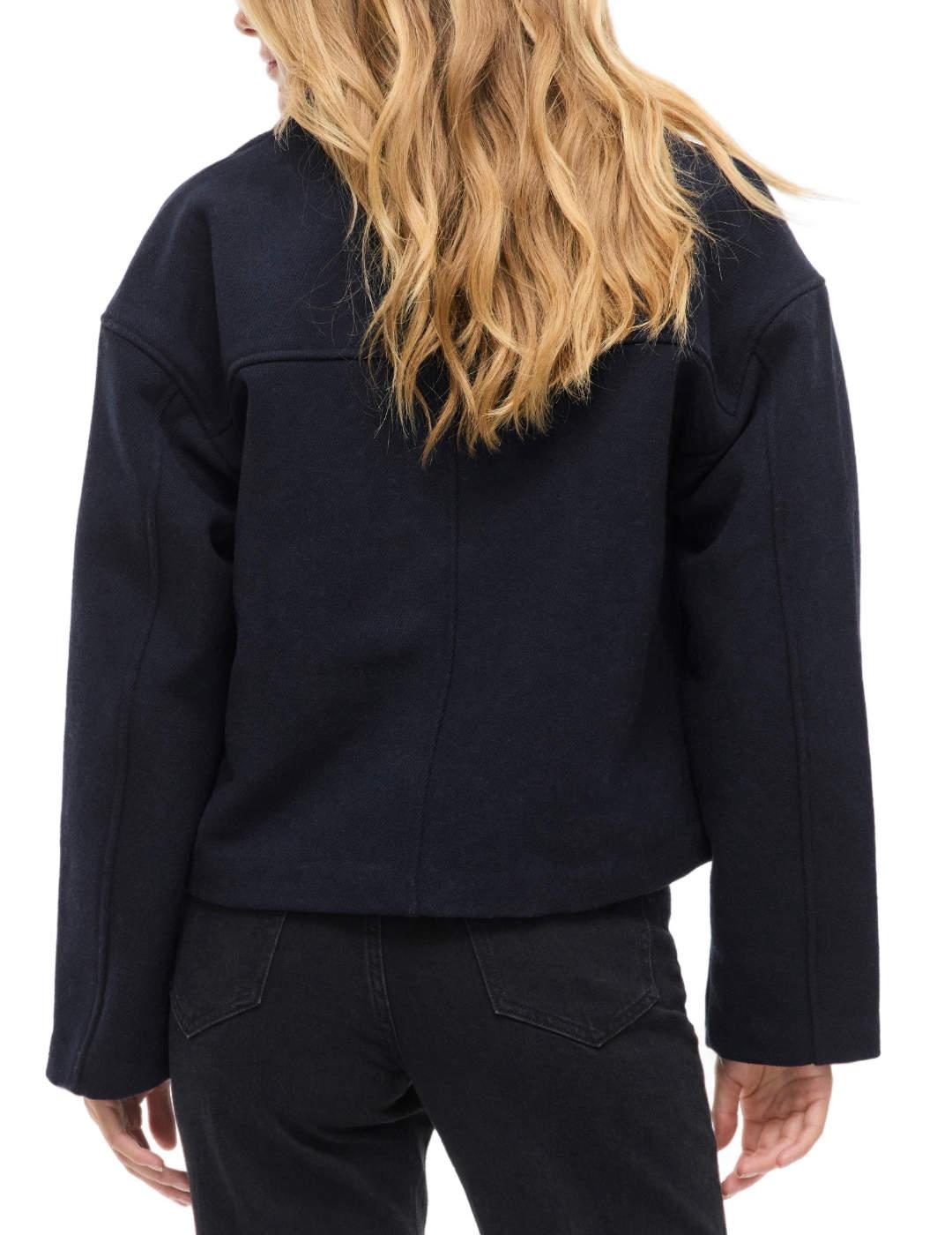 Chaqueta Vila Kamina corta azul marino con lana para mujer